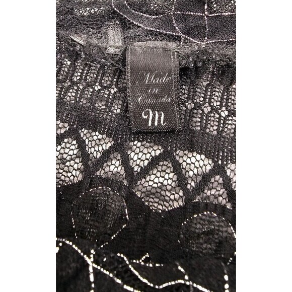 Sheer Lace Micro Mini Dress Y2K 90s Fairy Grunge Goth Glam Metallic Black Size M - Picture 3 of 13